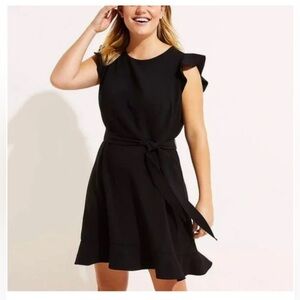 LOFT Black Flutter Belted Dress
